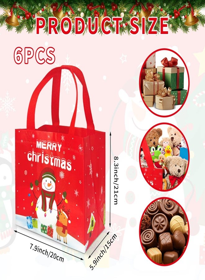 PERFQU 6 Pcs Large Christmas Gift Bags Bulk - Merry Christmas Tote Bags with Handles, Reusable Non-Woven Xmas Snowman Goodie Candy Treat Bag Set for Winter Xmas Party Supplies Favors Gift Wapping - Image 3